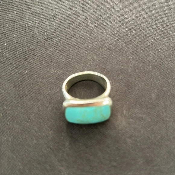 Sterling Silver And Faux Turquoise Ring Size 5 GUC - Picture 5 of 8